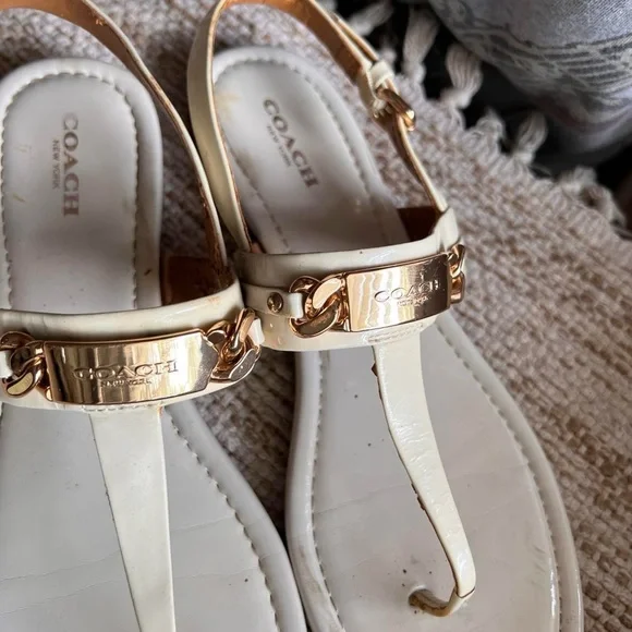 Coach Women's Gold and Cream Sandals - Picture 8 of 8